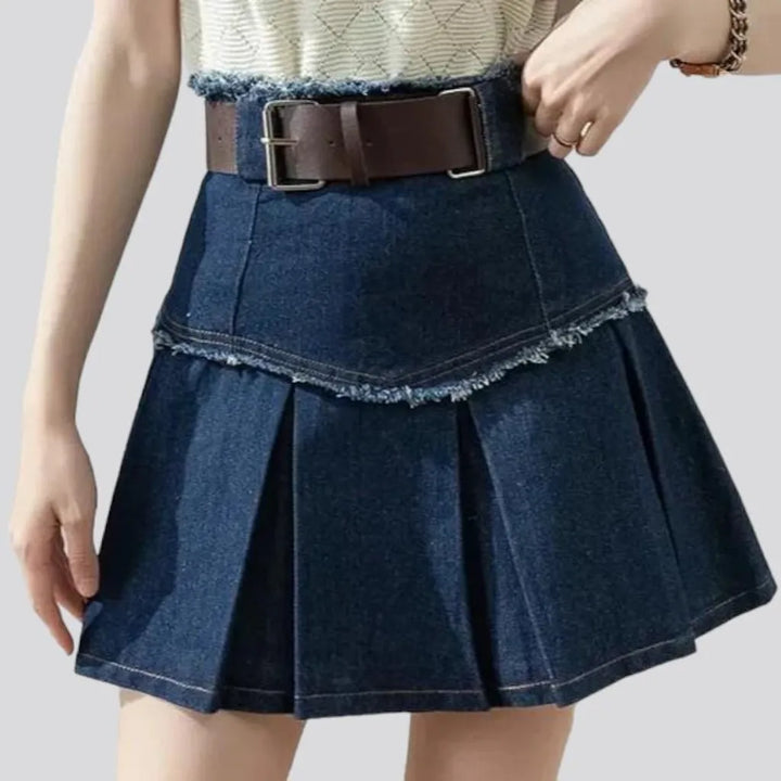 Distressed grunge denim skirt