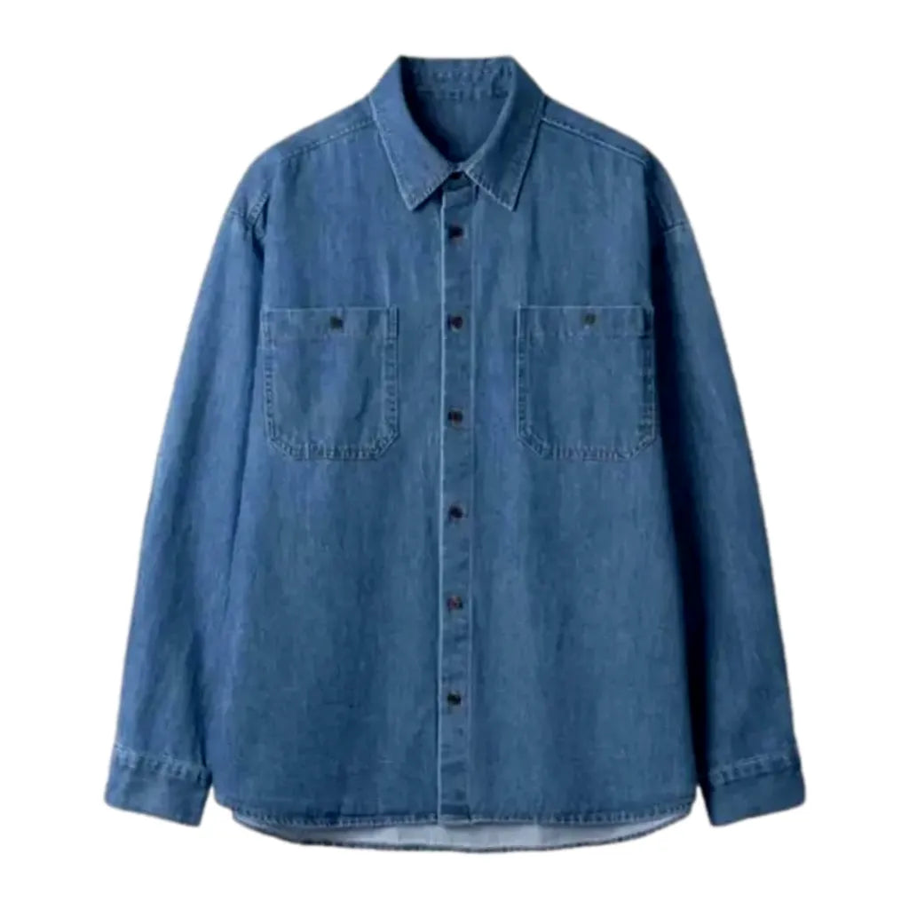 Medium Wash Chambray Men's Jean Shirt - Blue