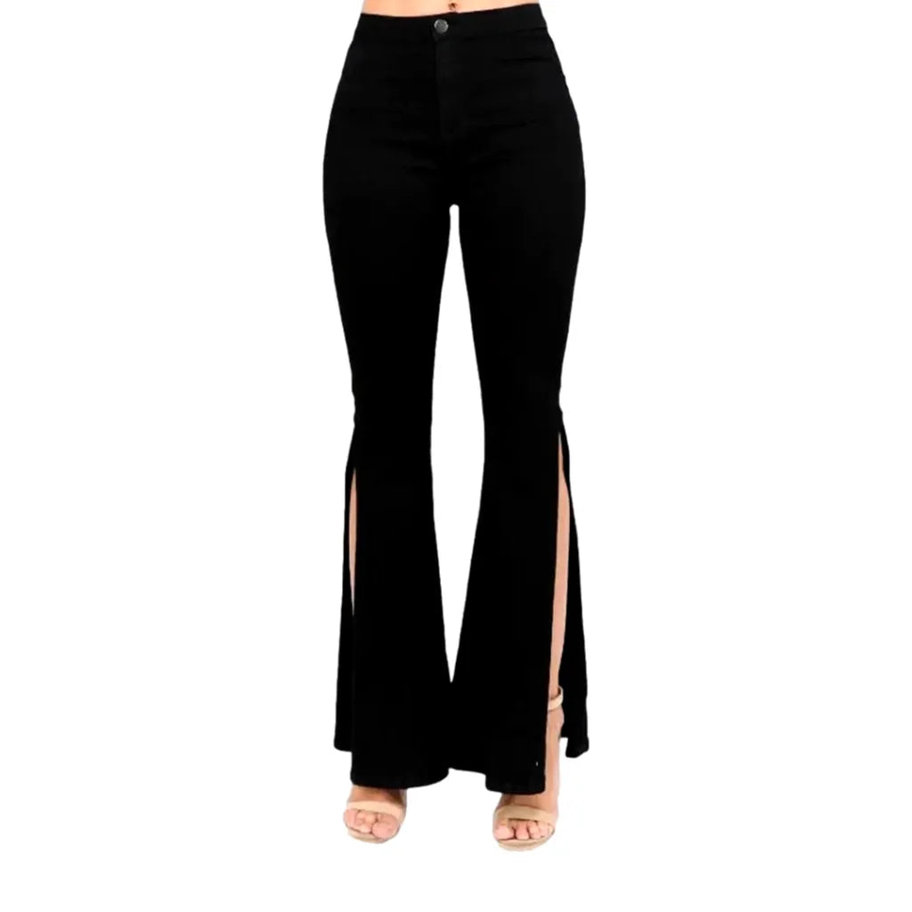 Fashionable Stretchable Monochrome Women's Jeans - Black