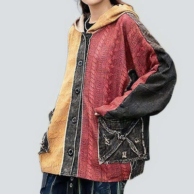 Mixed-fabrics women's denim jacket