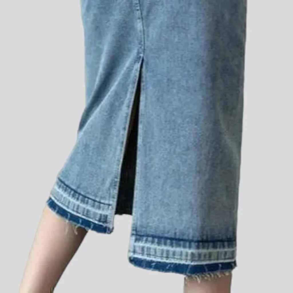High-waist midi women's denim skirt