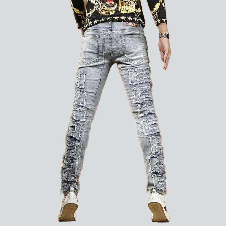 Ripped patch skinny men's jeans