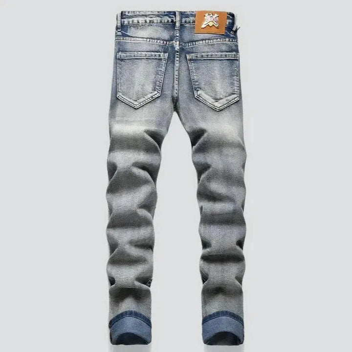 Mid-waist men's distressed jeans