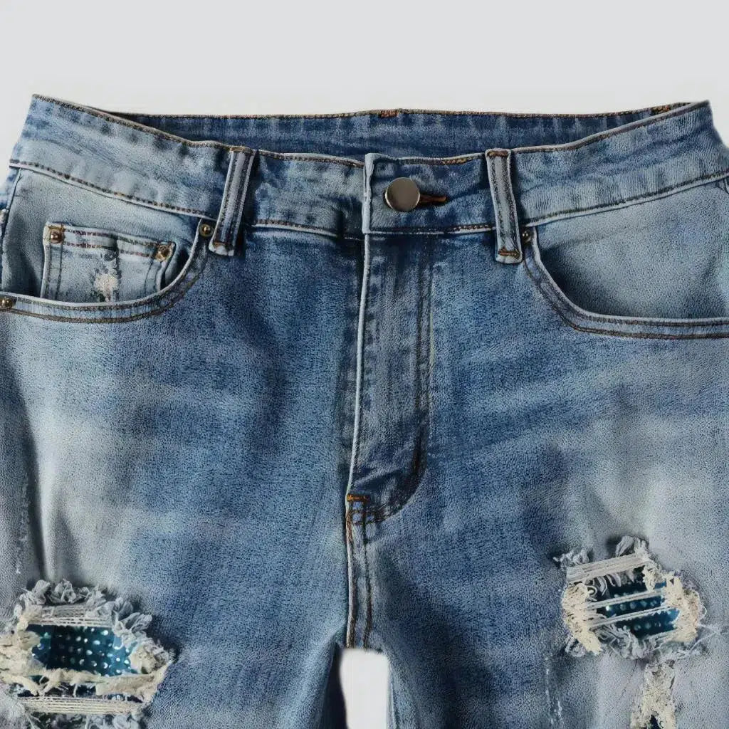 Men's blue-cristal-patch jeans