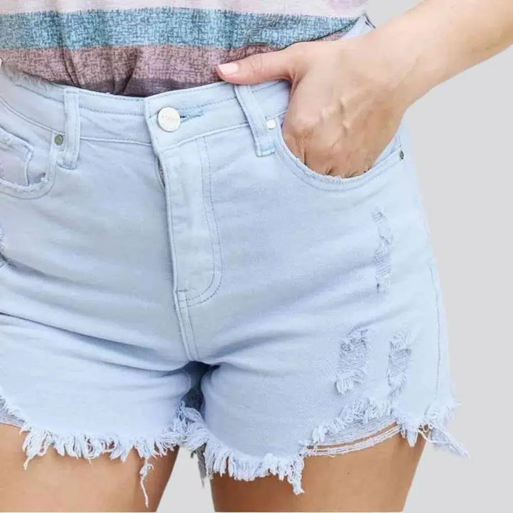 High-waist color denim shorts
 for women