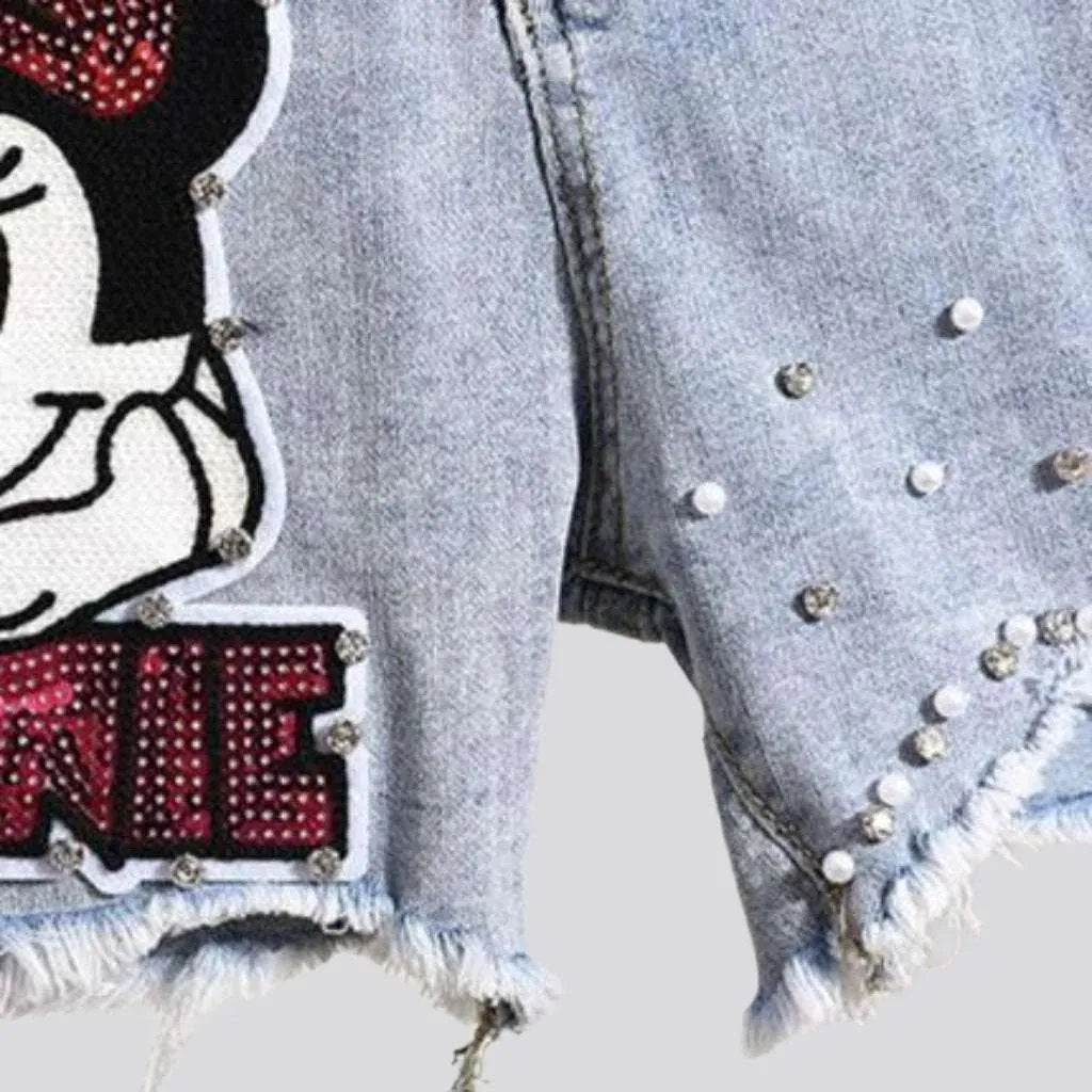 Cartoon embroidery pearl jeans shorts