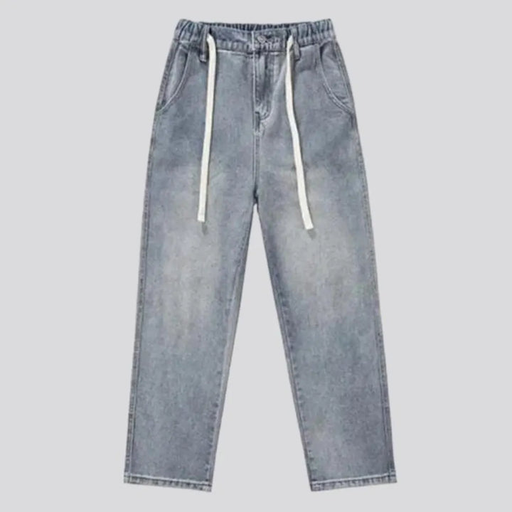 baggy, vintage, sanded, floor-length, high-waist, diagonal-pockets, zipper-button-rubber, men's jeans | Jeans4you.shop