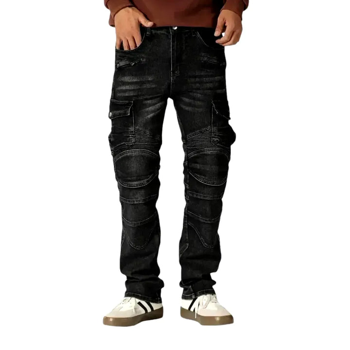 Biker Style Moto Jeans for Men - Black