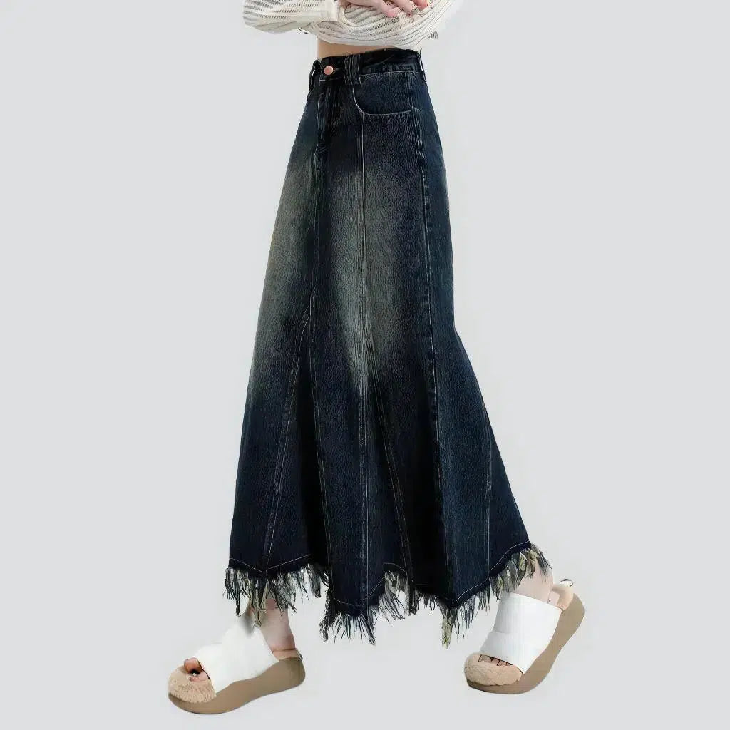 High-waist long denim skirt