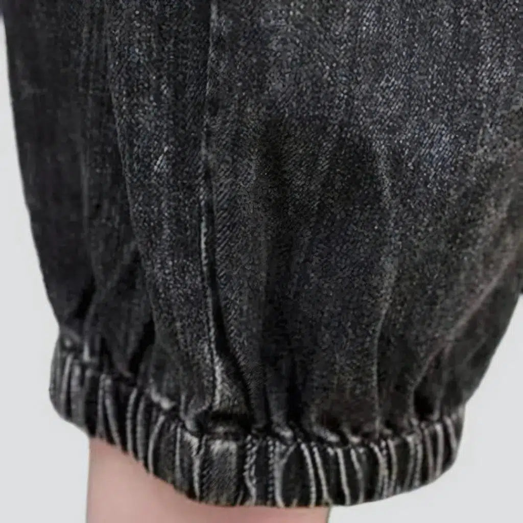 Rubber leg hem fashion jean jumpsuit
 for ladies
