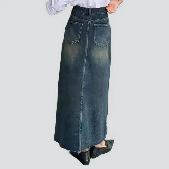 Long yellow-cast jeans skirt
 for women