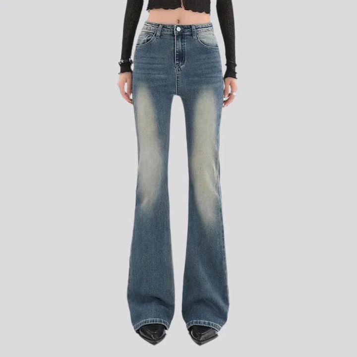 bootcut, sanded, medium wash, floor-length, high-waist, 5-pocket, zipper-button, women's jeans | Jeans4you.shop