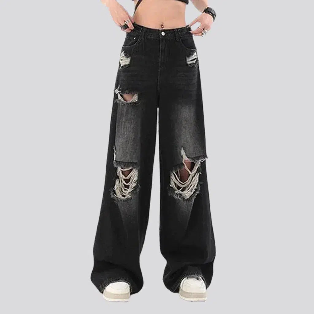 Distressed floor-length jeans
 for ladies