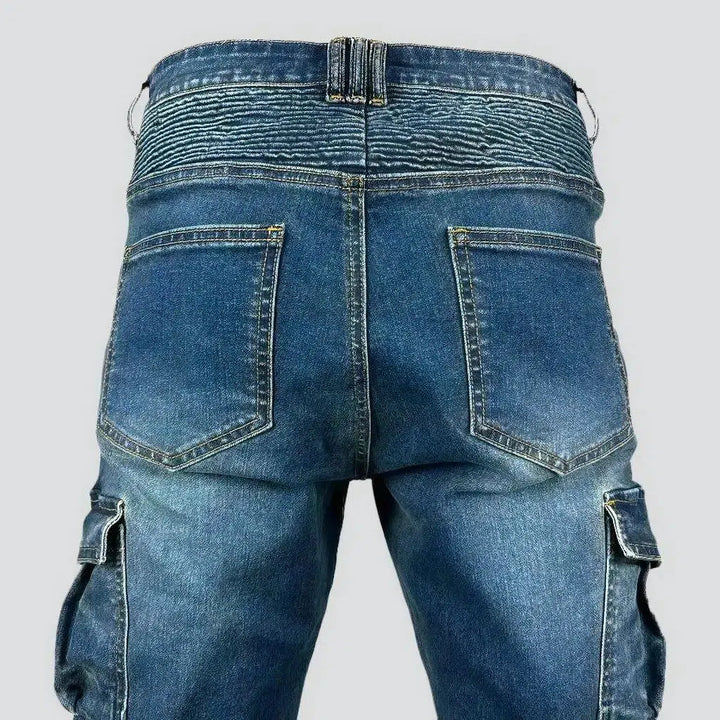 Knee-pads men's biker jeans