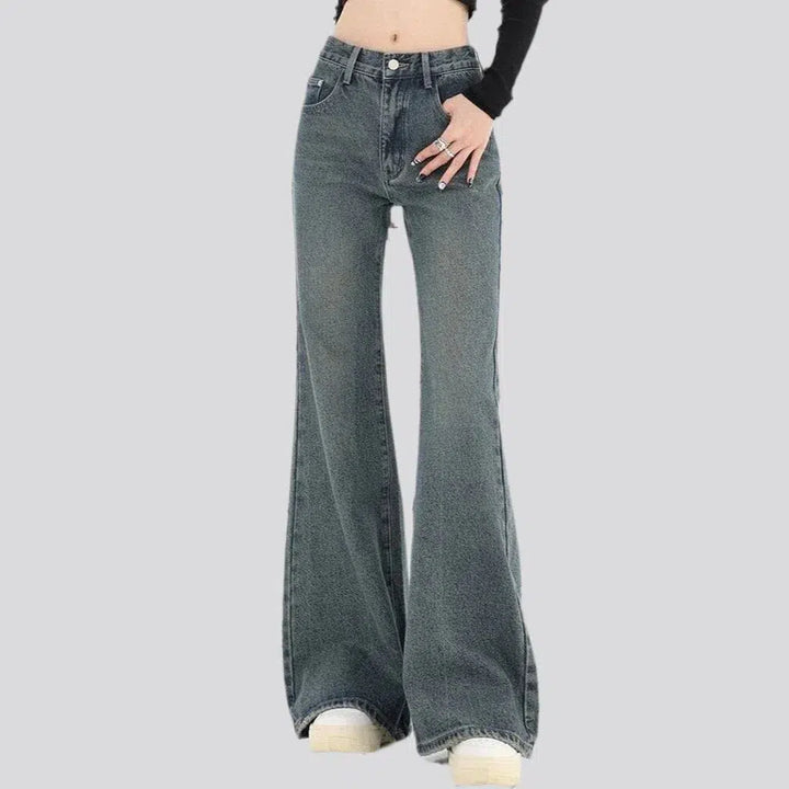 bootcut, vintage, medium wash, floor-length, mid-waist, 5-pocket, zipper-button, women's jeans | Jeans4you.shop