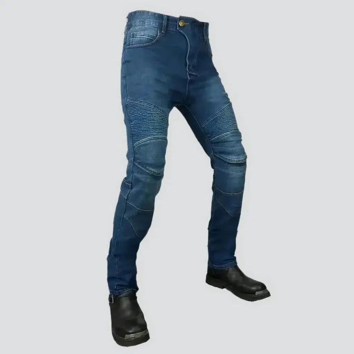 Sanded knee-pads men's moto jeans