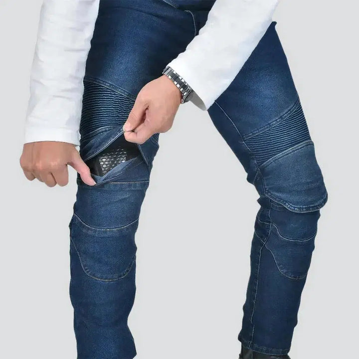 Slim knee-pads motorcycle jeans
 for men
