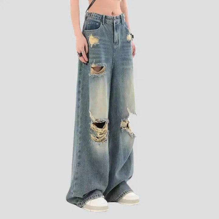 Grunge women's sanded jeans