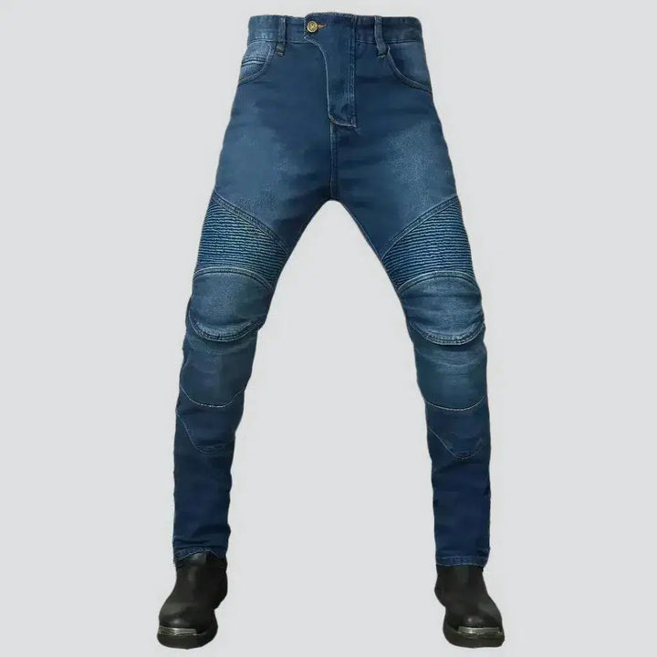 Sanded knee-pads men's moto jeans