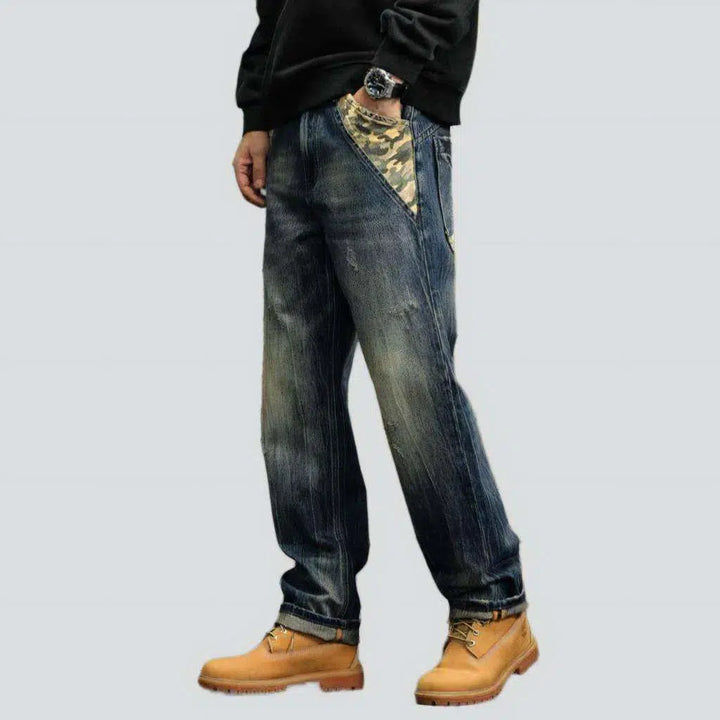 Yellow cast whiskered jeans
 for men