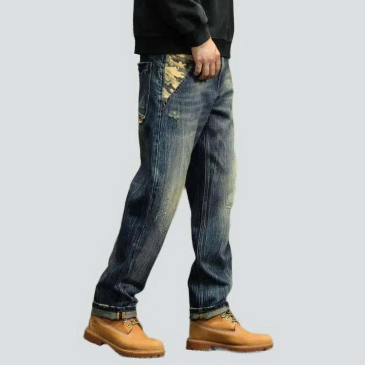 Yellow cast whiskered jeans
 for men