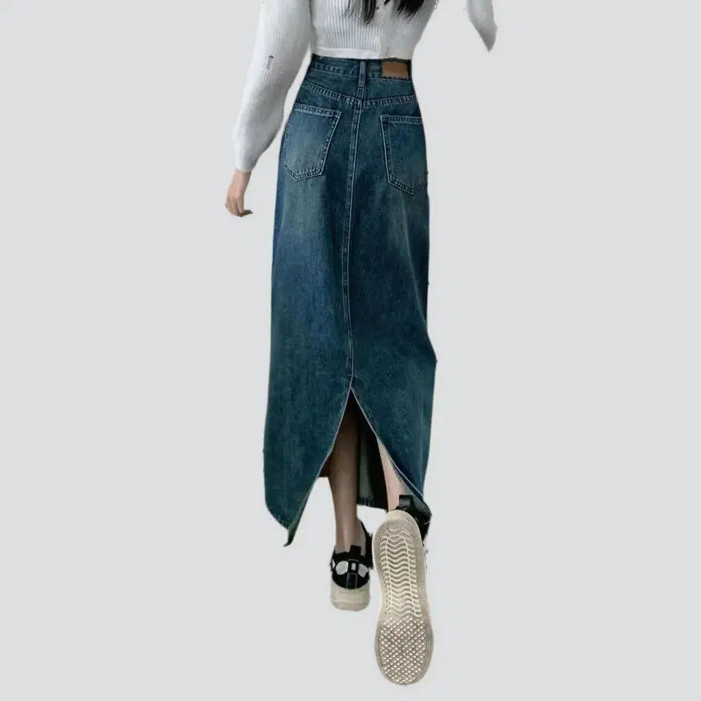 Sanded high-waist jean skirt
 for women