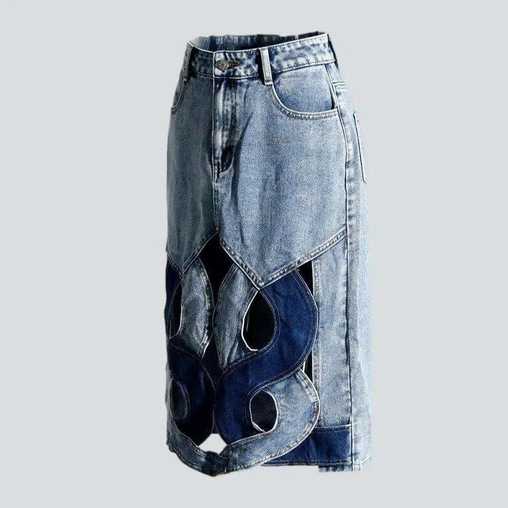Patchwork cutout jean skirt