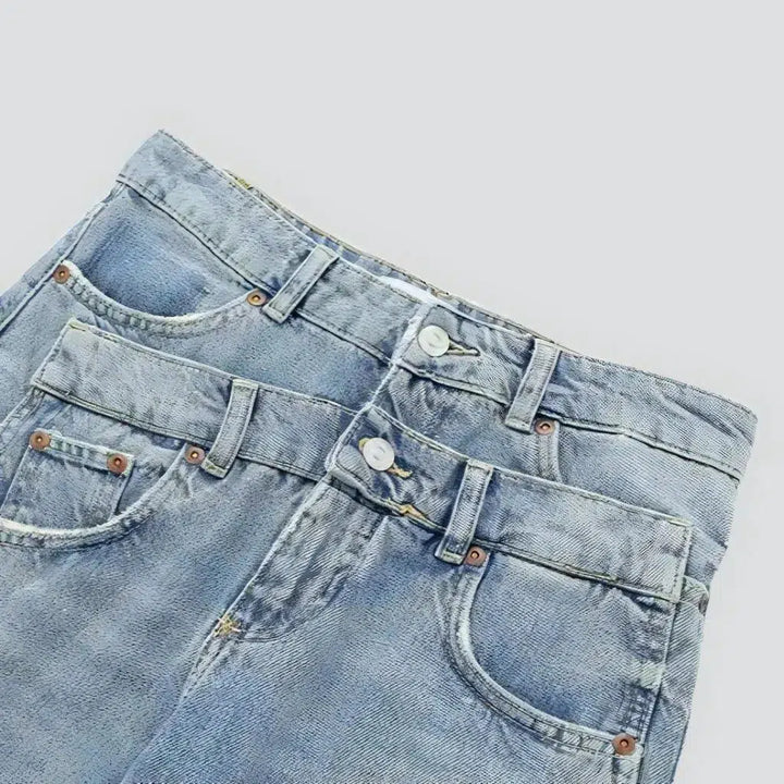 Double-waistline women's high-waist jeans