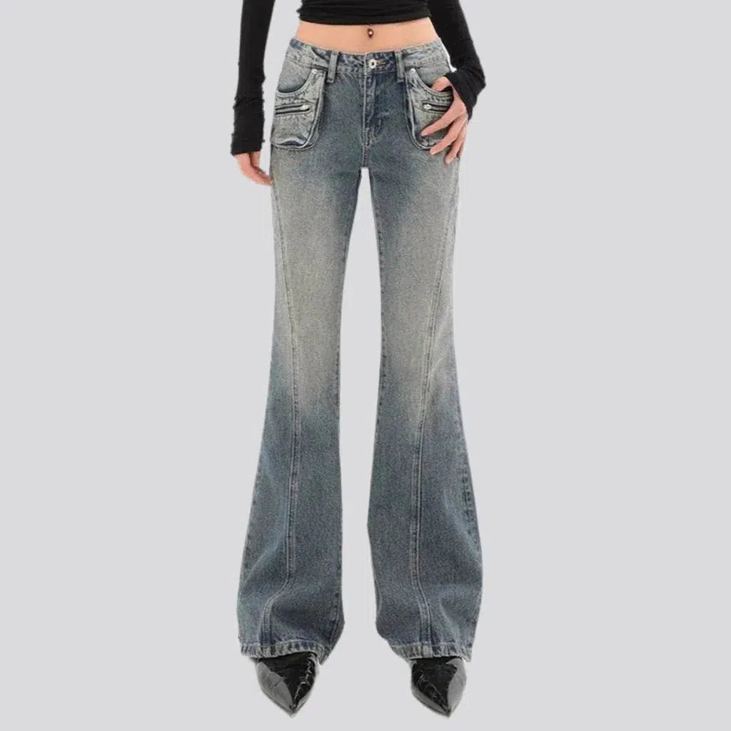 bootcut, vintage, sanded, front seams, low-waist, zipper-button, zipper pockets, women's jeans | Jeans4you.shop