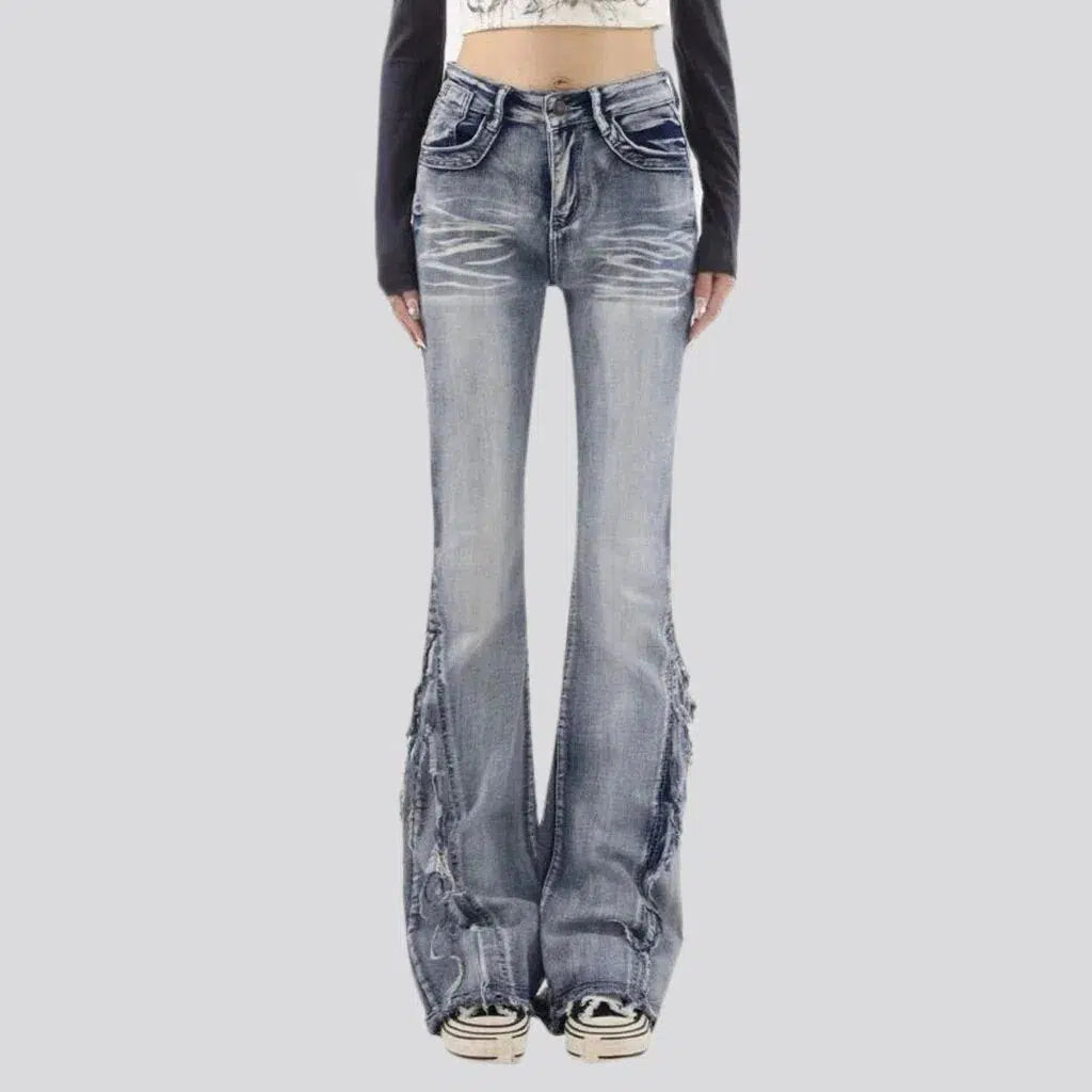 bootcut, vintage, distressed hem, sanded, whiskered, high-waist, zipper-button, women's jeans | Jeans4you.shop