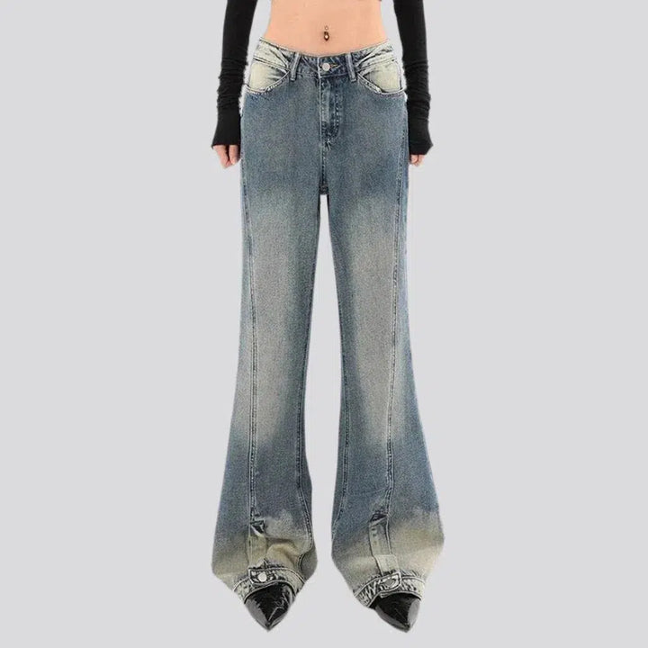 flared, vintage, sanded, front seams, buttoned closure hems, low-waist, zipper-button, women's jeans | Jeans4you.shop