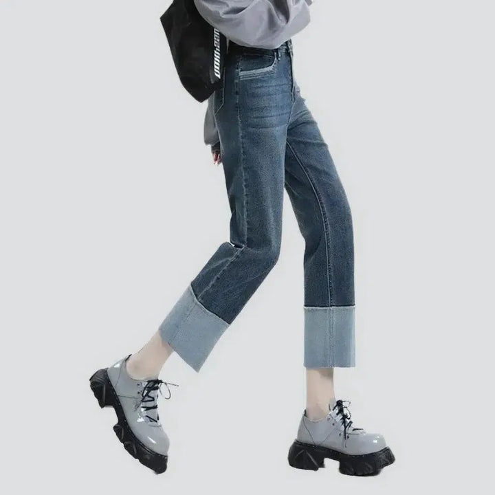 Patchwork hem women's street jeans