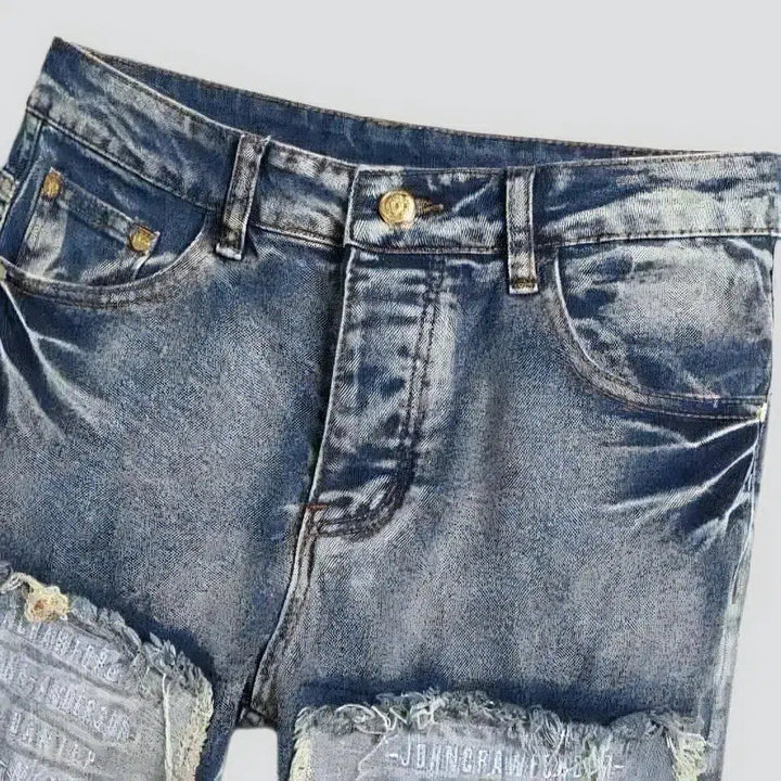 Mid-waist men's distressed jeans