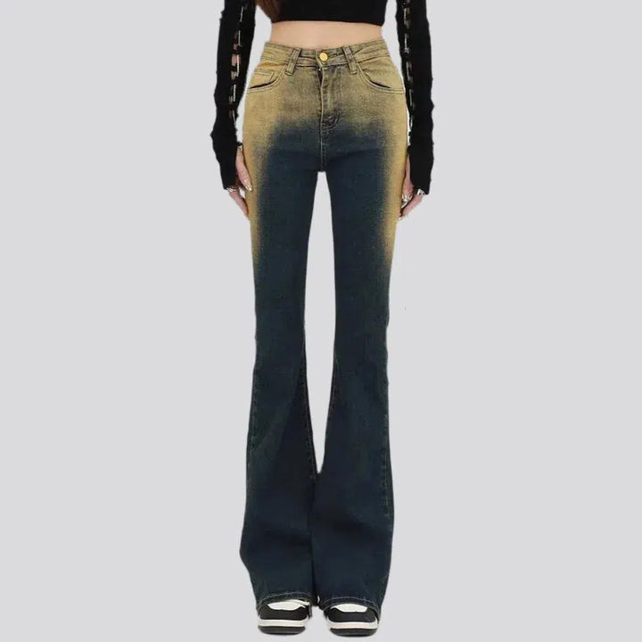 bootcut, vintage, black, yellow cast, high-waist, zipper-button, 5-pocket, women's jeans | Jeans4you.shop