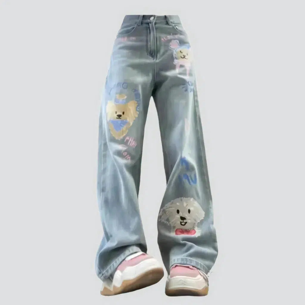 High-waist painted jeans
 for women
