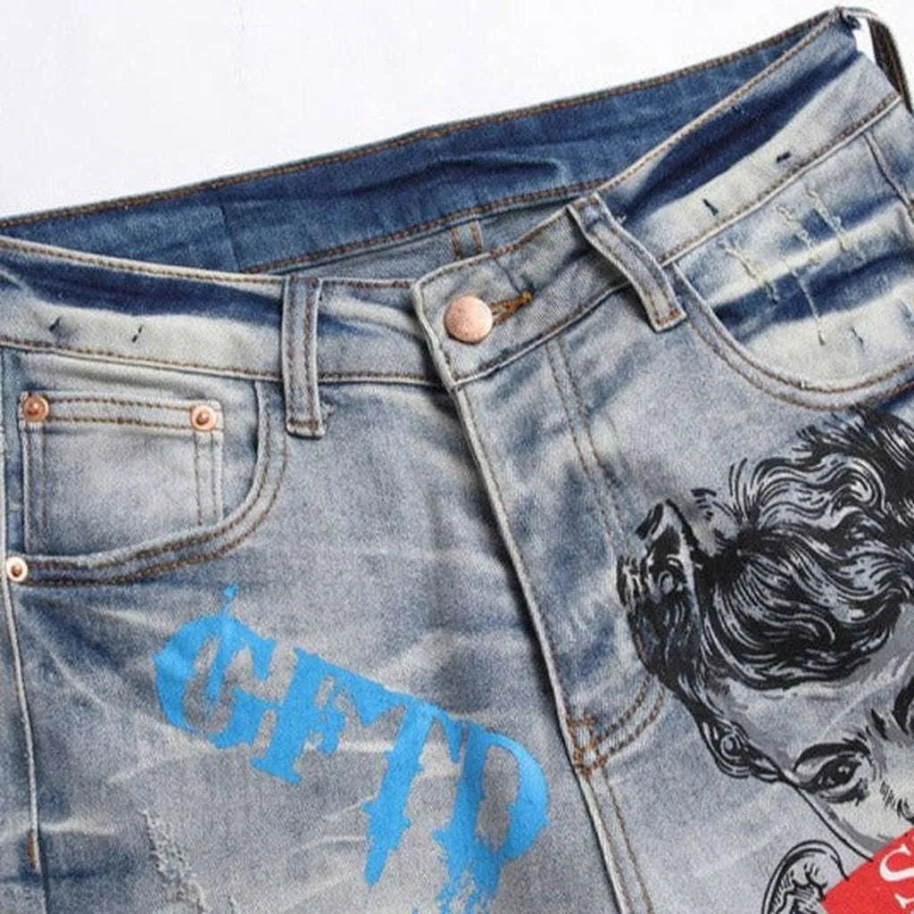 Graffiti-painted men's jeans
