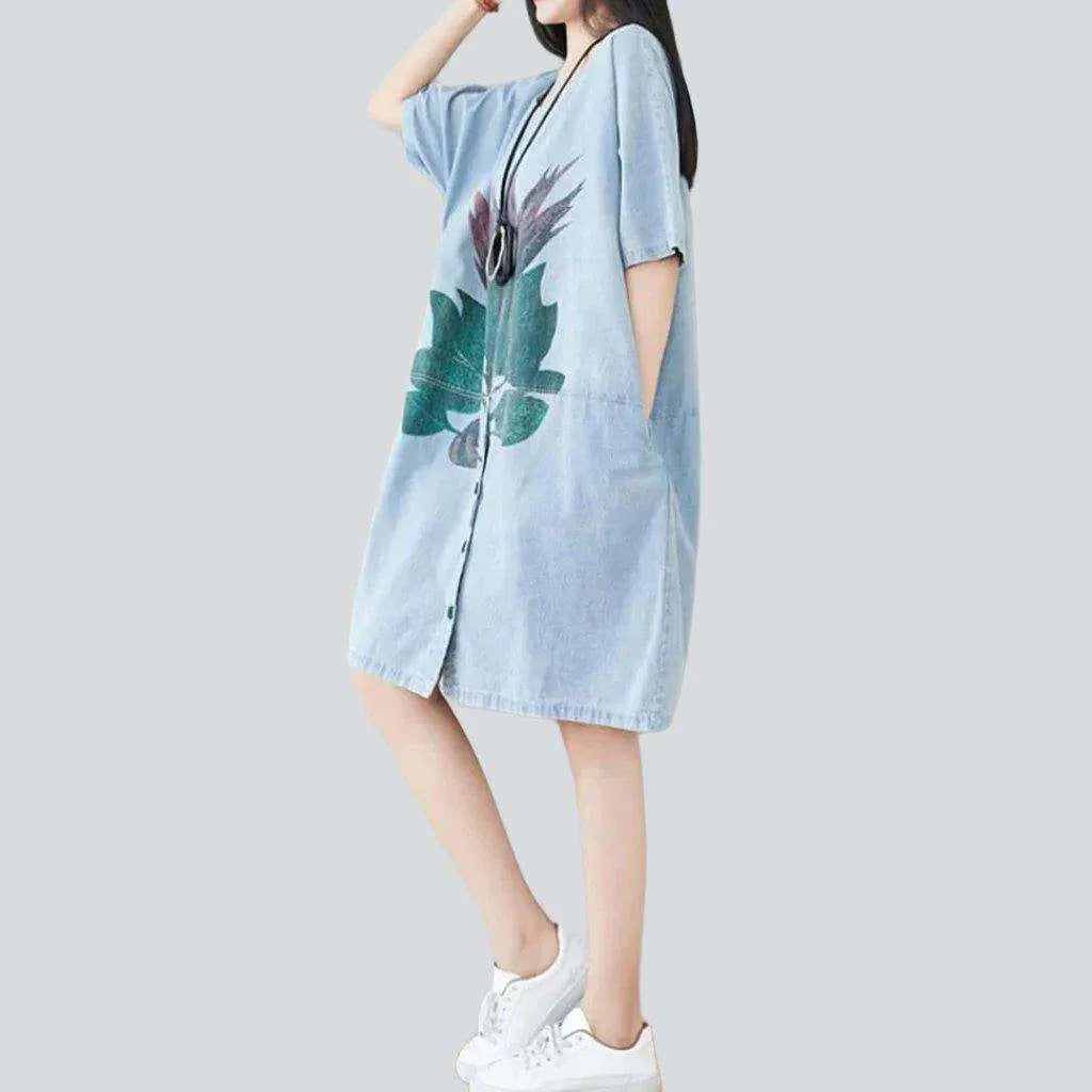 Streetwear flower print denim dress