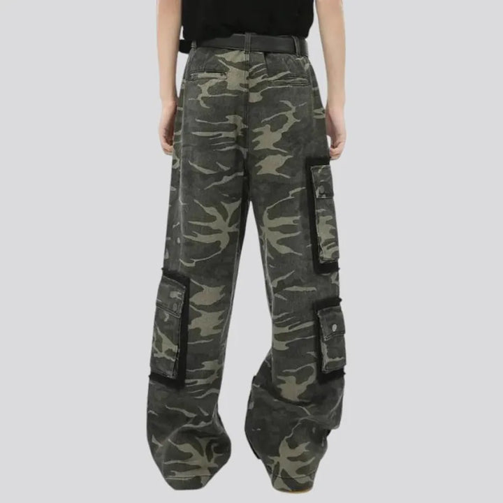 Camo pattern baggy fit men's denim pants