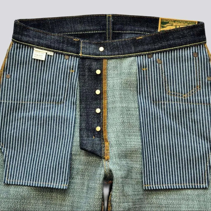 High-waist buttoned self-edge jeans
 for men