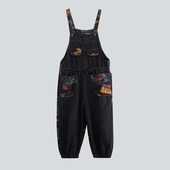 Women's denim overall with drawstrings