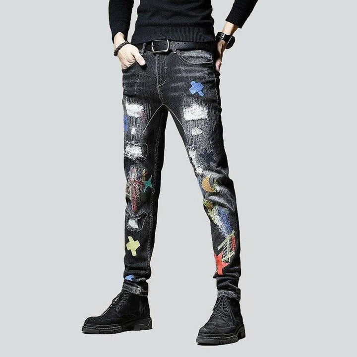 Painted ripped men's jeans