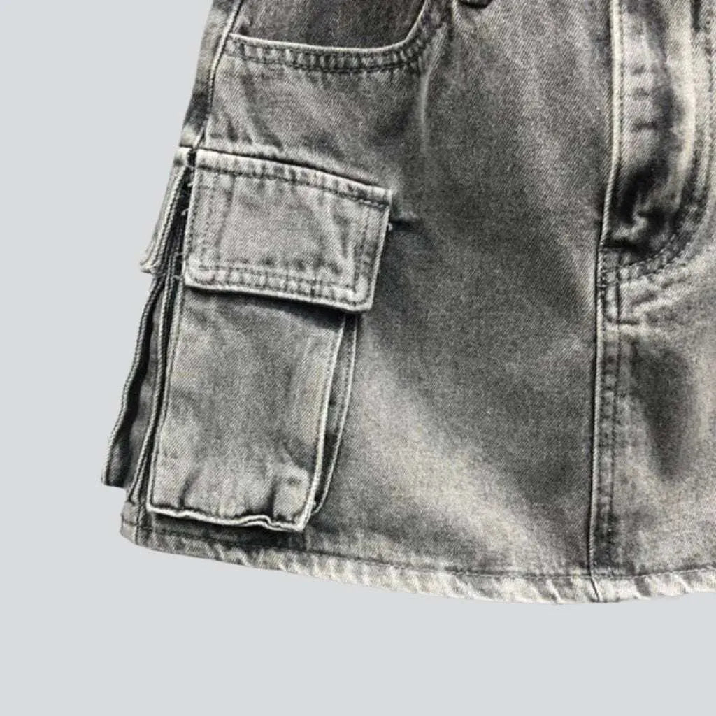 Urban-style cargo denim skirt