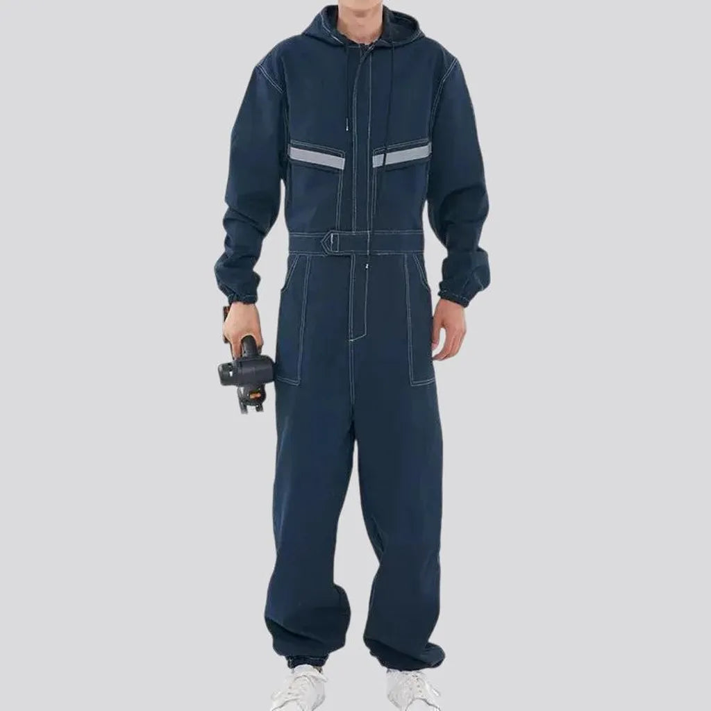 Stylish dark wash duty men's denim jumpsuit