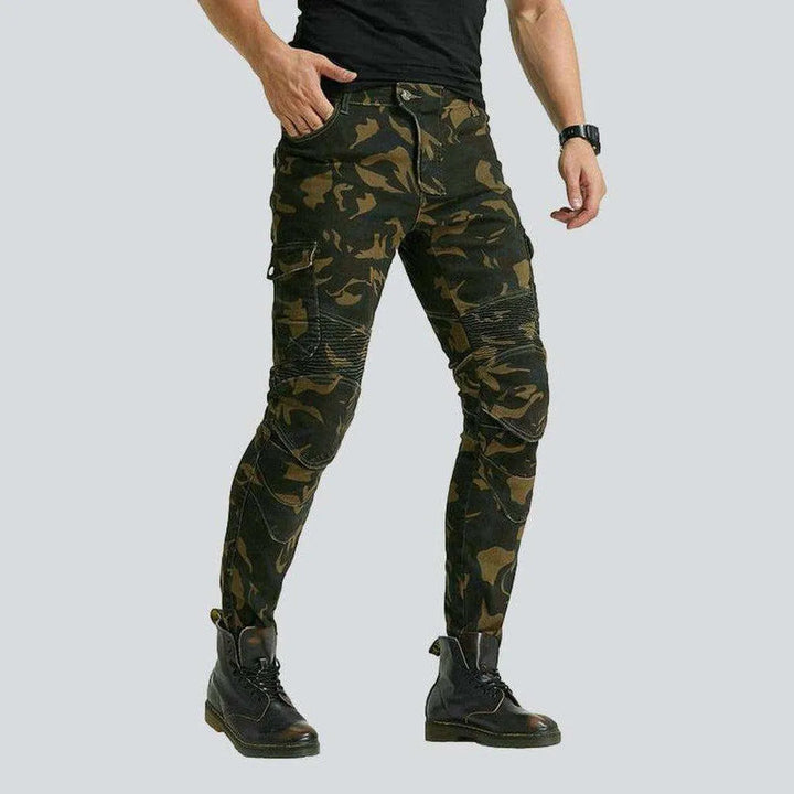 Camouflage men's biker denim pants