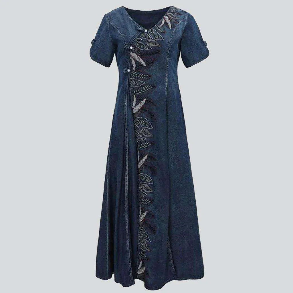 Short sleeve v-neck denim dress