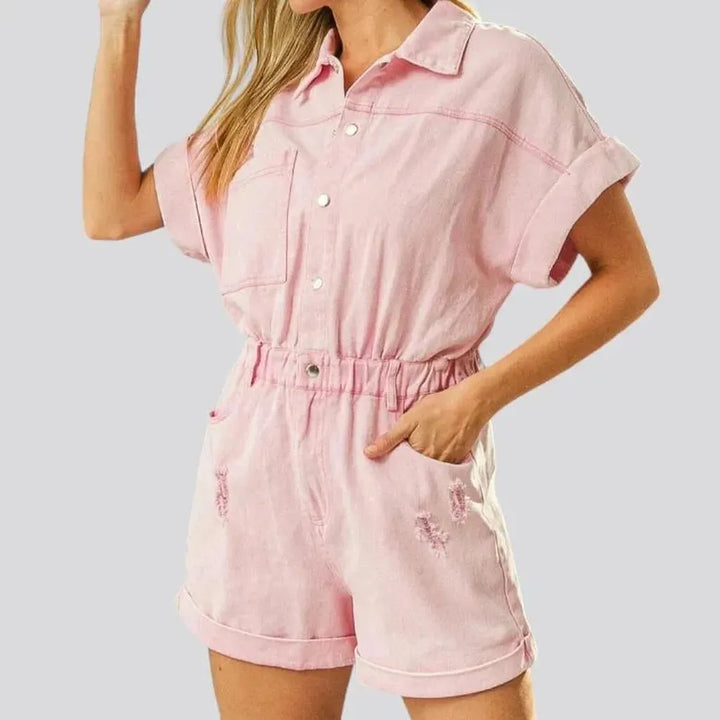 Loose pink women's jean overall