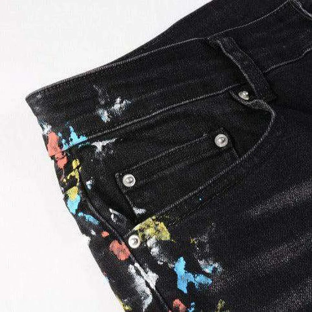 Multicolor stains painted men's jeans