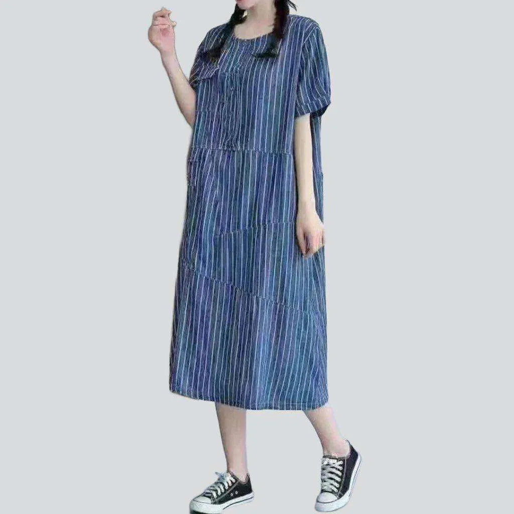 Striped long urban denim dress
