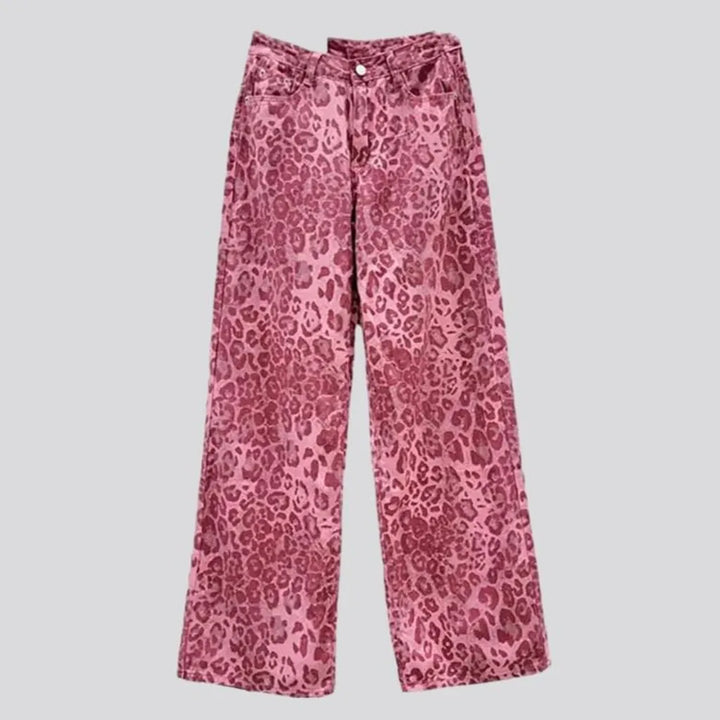 Leopard-print painted jean pants
 for ladies