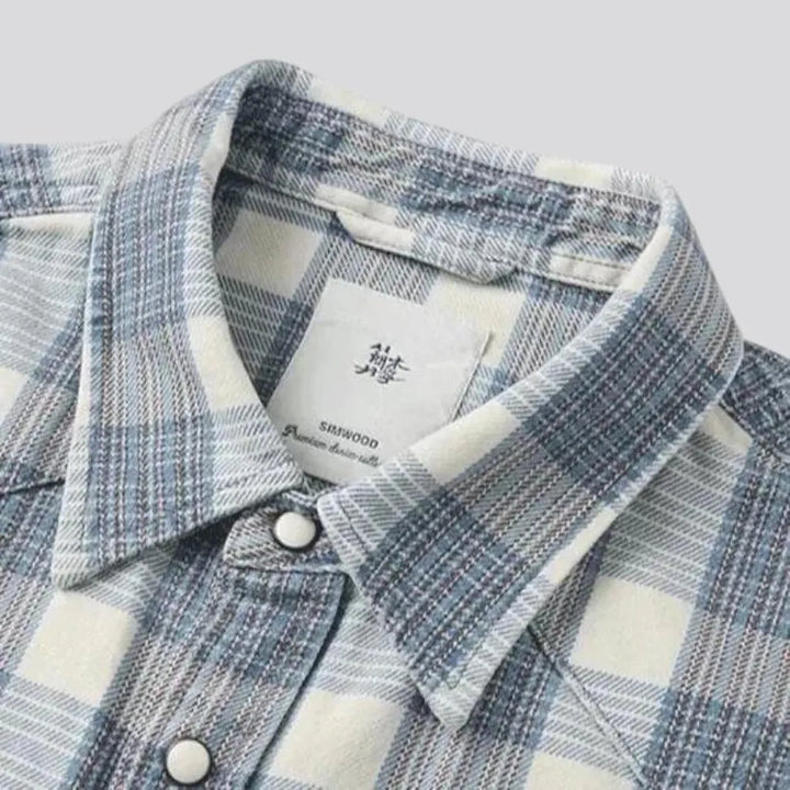 Casual checkered soft men's jean shirt